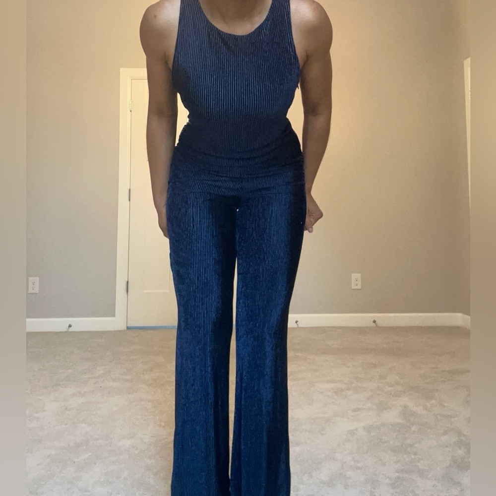 Navy Blue Velvet Jumpsuit - Picture 13 of 17